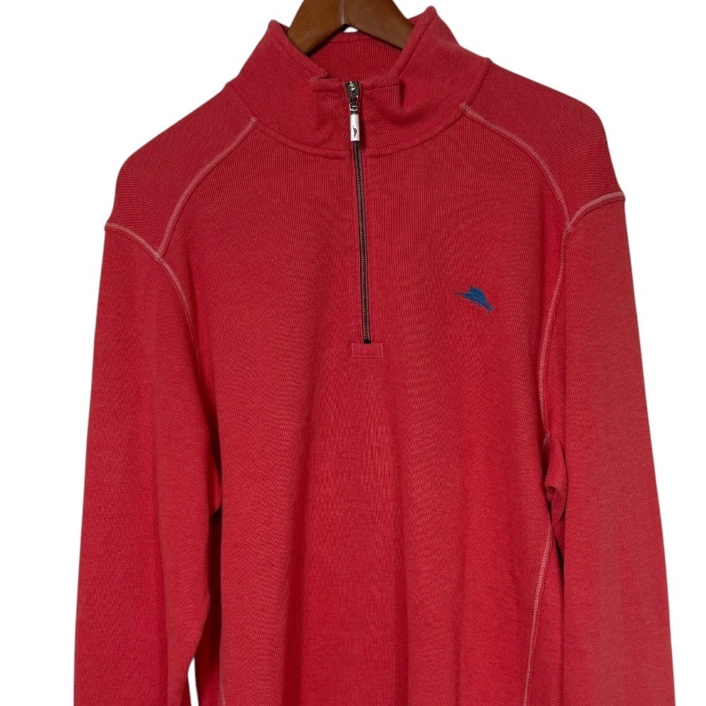 Tommy Bahama Relax Mens Small Salmon Coral 1/4 Zip Cotton Pullover TB21966
